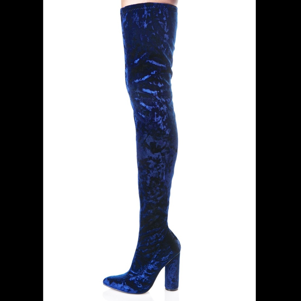 Blue Velvet Thigh High Boots